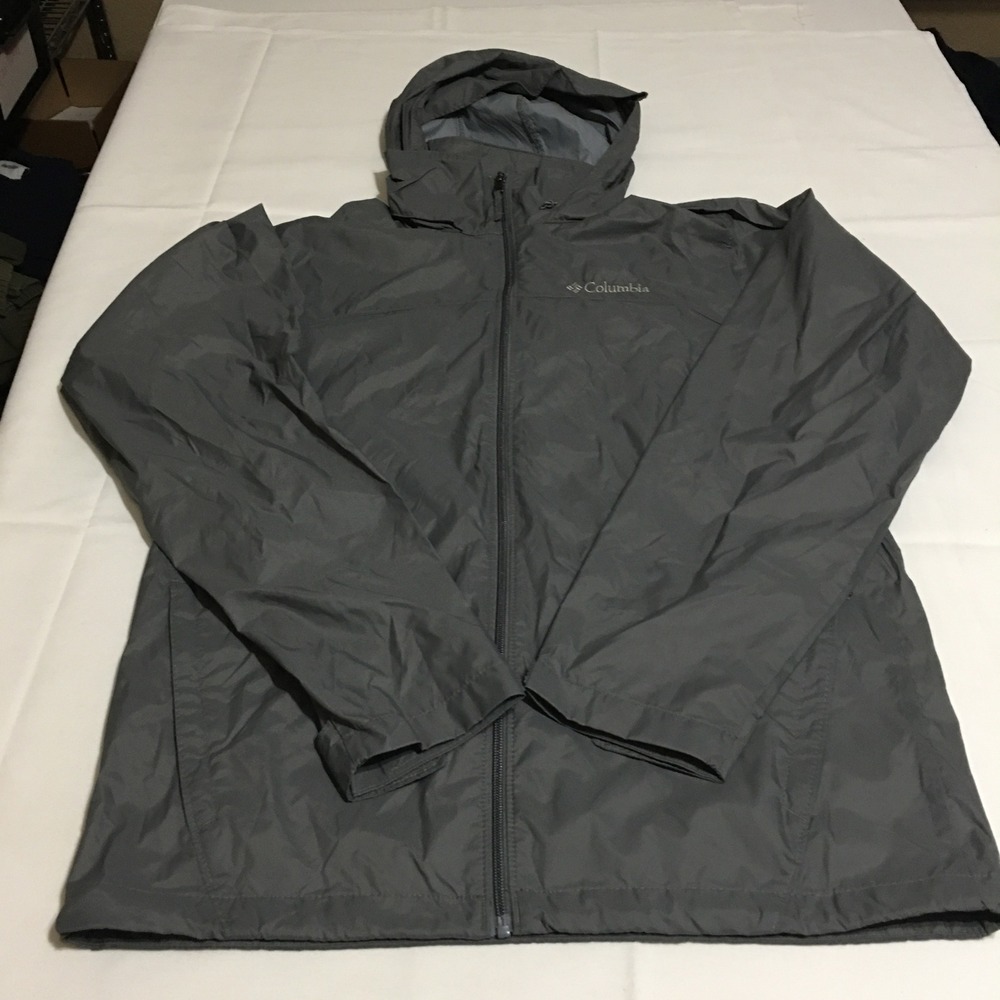 Columbia Rain Jacket Mens Small Gray Hooded Full Zip Lightweight